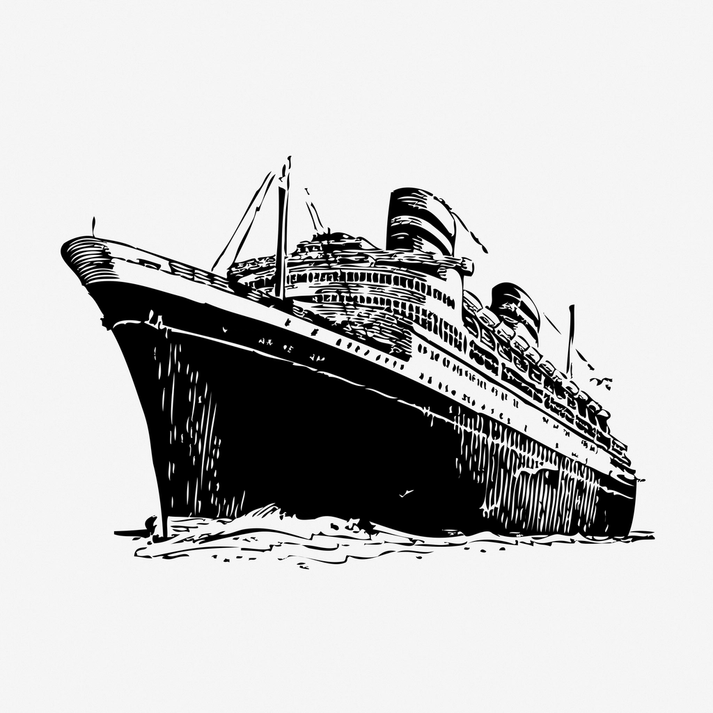 Cruise ship, vintage transport illustration
